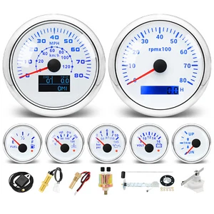 7 Gauge Set 85mm GPS Speedometer 80MPH/120KM/H Tacho 8000RPM With Sensor For Car - Picture 1 of 7