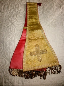 Ancienne manipule/Liturgique Prêtre curé/DRAP BROCHé OR PASSEMENTERIE /XIX-XXéme - Picture 1 of 6