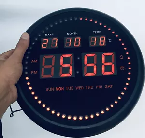 Round LED Large 30cm Digital Wall Clock moving seconds Date Time Hall Office - Picture 1 of 6