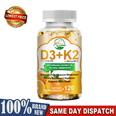 Vitamina D3 con K2 D3 5000IU e K2 200mcg Alta Resistenza 10/120 Capsule Vegane - Immagine 1 di 4
