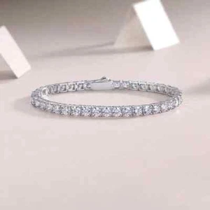 19Ct Round Cut D/VVS1 Moissanite Tennis Bracelet 14K White Gold Finish 7" Inch - Picture 1 of 6