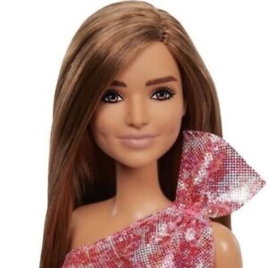 Mattel Barbie Glitz Fashion Doll Long Straight Brunette Hair Pink Shimmery Dress