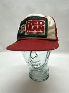 Vintage Red Man Tobacco Trucker Hat Patch Worn Cond No Dusting Or Brittle Snap - Picture 1 of 8
