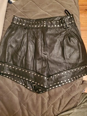 Nasty Gal Genuine Leather Shorts Embellished Sliver Brad Trimmed Wear Sz US 8 - Image 1 of 4