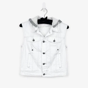 Free People Throwback Denim Vest Size S White Distressed Casual Streetwear Urban - Picture 1 of 2