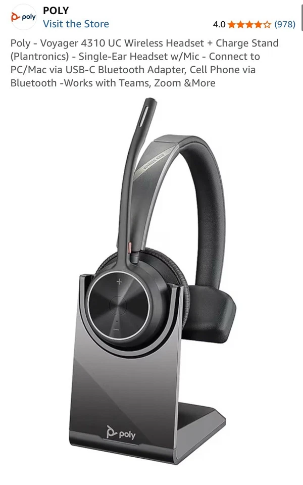 Poly Voyager 4310 Microsoft Teams Certified USB-C Headset with Charge Stand - Image 1 of 2