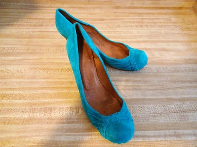 CHIE MIHARA ZAPATOS DE SALÓN DE CUERO GAMUZA AZUL 37.5/7.5 EE. UU. Tacones de madera Foto 1 de 4