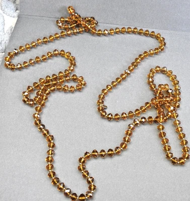 长玻璃表面水晶珠项链黄色琥珀黄玉色 — 第 1/4 张图片