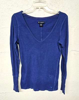 Logotipo de costura contraste feminino Y2K American Eagle roxo grande manga longa - Imagem 1 de 4