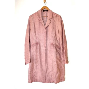 Peruvian Connection Rosa Staubtuch 100% Leinen Trench Jacke Größe 4 Taschen Top Peru - Bild 1 von 8