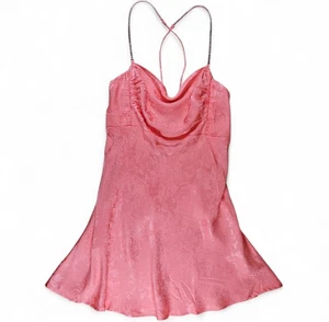 For Love Lemons Pink Mini Dress XL Cowl Neck Pink Rhinestone Straps Adjustable  - Picture 1 of 13