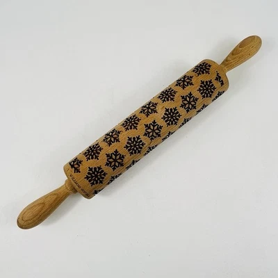 Williams Sonoma Wooden Rolling Pin Embossed Snowflakes Christmas Holiday 17.75" - Image 1 of 4