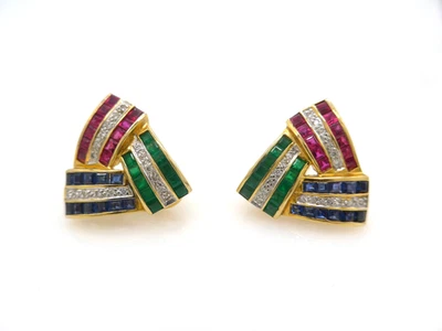 Ohrringe 750 GOLD 18 Karat Gelbgold Ohrstecker Diamant Smaragd Rubin G3867/25 - Bild 1 von 4