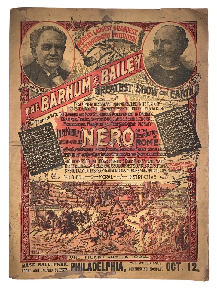 1891, BARNUM & BAILEY, GREATEST SHOW ON EARTH PROGRAM, PHILADELPHIA, CIRCUS - Image 1 of 4