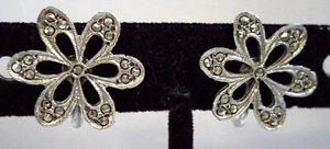 Vintage Silber Markasit Strass Blume Floral Schraube Ohrringe 5/8 Zoll - Bild 1 von 2