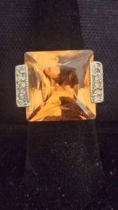 Gorgeous Huge Cushion Cut Orange Cubic Zirconia Sterling Silver Ring. size 6.75 - Picture 1 of 16