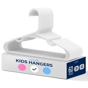 Serenelife 60 Pcs. Non-Slip Plastic Kids Hangers-Durable & Space-Saving (White) - Picture 1 of 6