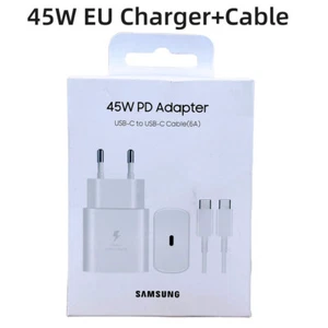 SAMSUNG Original Chargeur Super Rapide 45W BLANC USB-C Galaxy S24/S25 Z Flip 5/3 - Picture 1 of 7