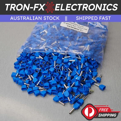 1000Pcs TE7508 20AWG 2*0.75mm² BLUE Insulated Dual Ferrule Bootlace Crimp - image 1 of 4