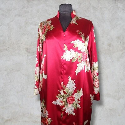 Vestido kimono vintage Oscar de la Renta talla mediana rojo oscuro floral largo completo Foto 1 de 4