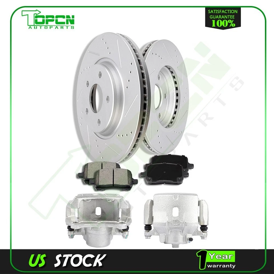 Brake Front Calipers + Brake Rotors + Ceramic pads For 2005-2010 Pontiac G6 - Image 1 of 4