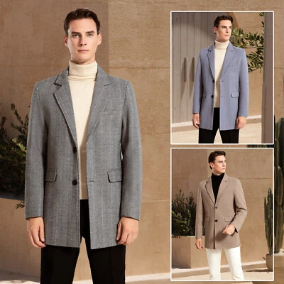 Casaco formal estilo britânico masculino inverno lã comprimento médio casamento empresarial - Imagem 1 de 4