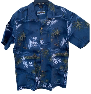 Camisa hawaiana Aloha con cabeza de diamante azul Ohau Palm Wave L Hawaiiana - Imagen 1 de 4