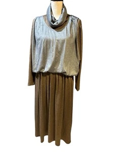 Judi Fried Wool Mink Blend Dress Gray/Brown Peplum Goth Modest Layered - Picture 1 of 4