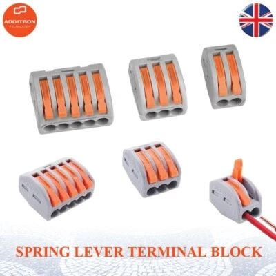 Spring Lever Terminal Block Electric Cable Wire Connector,  2 / 3 / 5 Way - Image 1 of 4