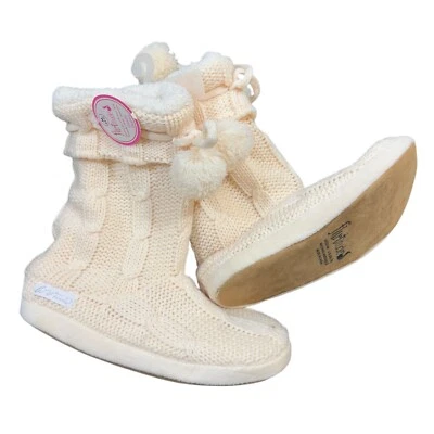 Flirtitude 松弛拖鞋 儿童 6.5 - 7.5 象牙色 手工针织 钩针编织 舒适 全新带标签 — 第 1/4 张图片