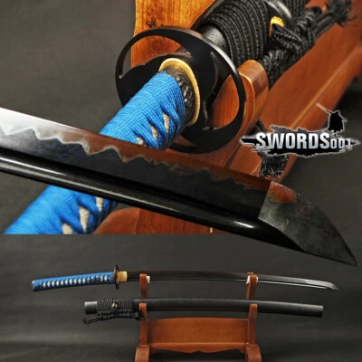 Black Blade Clay Tempered 1095 Steel Katana Japanese Sword Red Hamon Hand Forged - Image 1 of 4