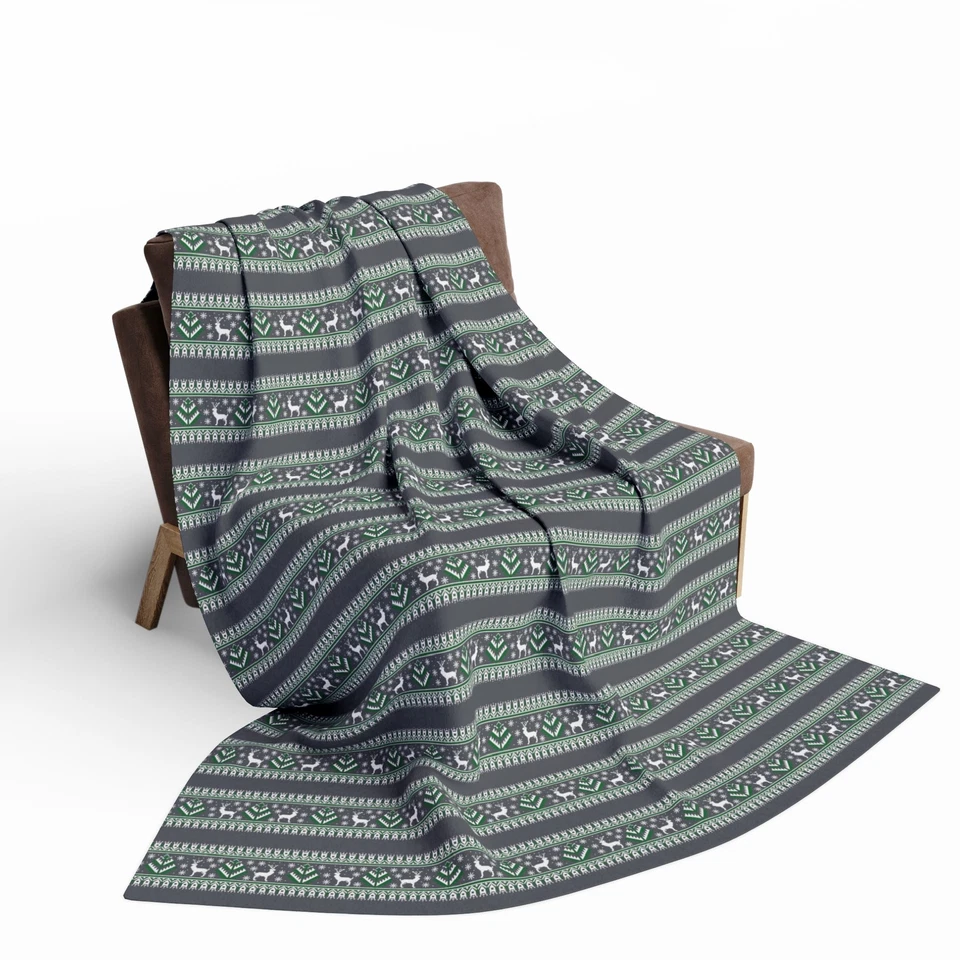 Gray Fair Isle Nordic Pattern, Cozy Arctic Fleece Blanket, Couch Throw Blanket - Image 1 of 1