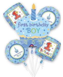 Anagram Boys First Birthday Cupcake Bouquet 5pc Balloon Pack, Baby Blue - Picture 1 of 1