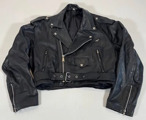 Vintage Echtes Leder Motorcycle Biker Leather Jacket Black Size 42 - Picture 1 of 5