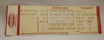 BILLY IDOL AND THE CULT JUNE 2 1987 AT MADISON SQUARE GARDEN, CANCELLED CONCERT - Image 1 of 2