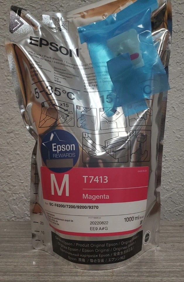 Epson  Magenta w/ Chip UltraChrome DS Ink 1-Liter Dye Sublimation T7413 F9200 - Image 1 of 1