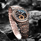 KOROYA Luxus Herren Edelstahl Geschnitzte Uhr Datum Wasserdicht Quarz Armbanduhr