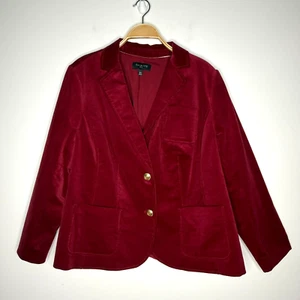 Talbots Red Maroon Corduroy Classic Blazer Two- Gold Buttons Pocket Size 16W - Afbeelding 1 van 8