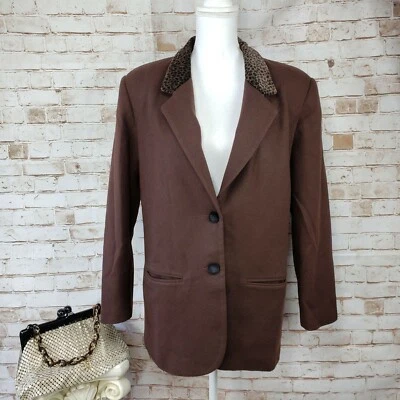 Abrigo Blazer De Colección Casablanca Talla 12 100% Pura Lana Nueva Marrón Estampado Leopardo Cuello Foto 1 de 4
