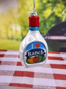 Botella de vidrio soplado de aderezo de ensalada rancho adorno de Navidad nuevo con etiquetas 5" de alto - Imagen 1 de 3