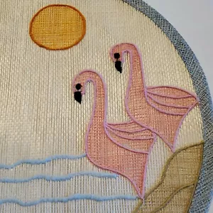 Tischsets Paar Mid Century Gewebt Stroh Tropisch Rosa Flamingo Palmen Eule - Bild 1 von 9