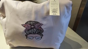 Ein neuer Tag Tragetasche groß lila mit Gesundheitswesen unordentlicher Brötchen Dtf - Bild 1 von 7