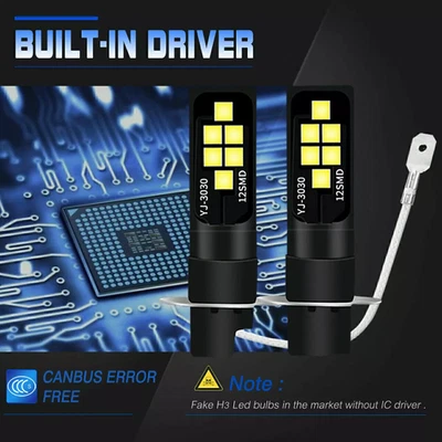 2X H3 LED fog lamp retrofit kit 2000W 270000LM 6000K headlamps E8K3 - Image 1 of 4