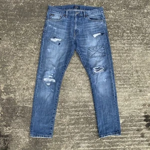 Polo Ralph Lauren Sullivan Slim Men's Light Wash Ripped Patchwork Rare W34 L32 - Picture 1 of 15