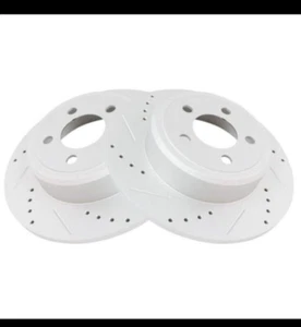 TRQ Performance Drilled Slotted Rear G-Coated Brake Rotor Pair for Dodge BRA7464 - Picture 1 of 10