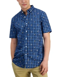Club Room Men's Classic-Fit Maritime-Print Check Button-Down Shirt Size M NWT - Picture 1 of 1
