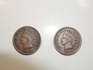 Centavos cabeza india 1901 + 1902, monedas de alta calidad (8+ artículos se envían gratis) - Imagen 1 de 2