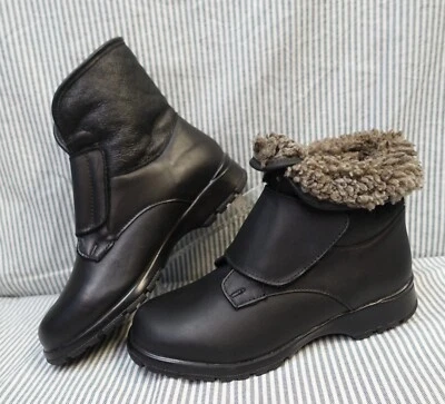 BOTAS DE INVIERNO T05867 CALENTADORES DE DEDOS CANADÁ~¡NUEVAS!~ CUERO NEGRO FORRADO PIEL DE OVEJA 8.5 2W Foto 1 de 4