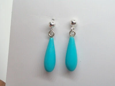 Orecchini pendenti in ARGENTO 925 con Neolite (Turchese ricomposto) -Pietra Dura - Immagine 1 di 4