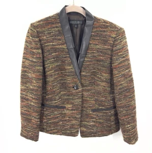 Lafayette 148 Tweed Blazer Womens Size 6 Petite Brown Alpaca Wool Leather Trim - Picture 1 of 10